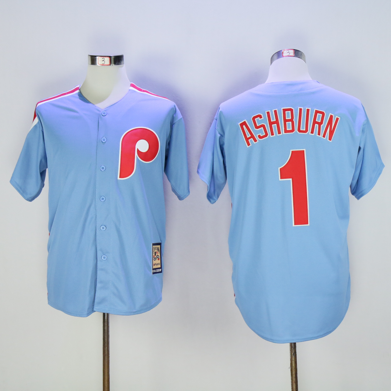 Men Philadelphia Phillies #1 Ashburn Blue Throwback Game MLB Jerseys